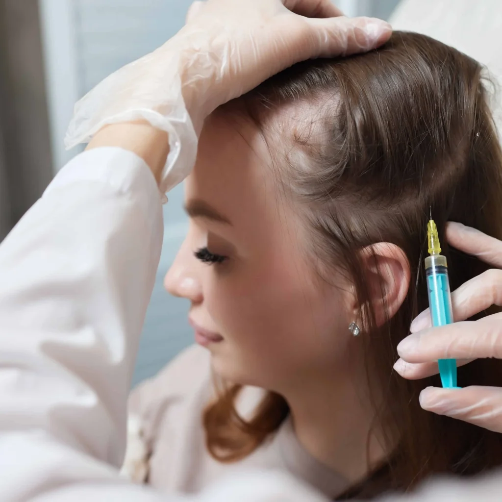 Injector administering PRP treatment to scalp in Cranston, RI